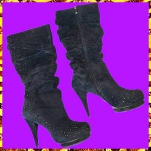 VINTAGE Womens size 10 Stiletto Rhinestone Suade Casino Boots EUC VERY COMFY